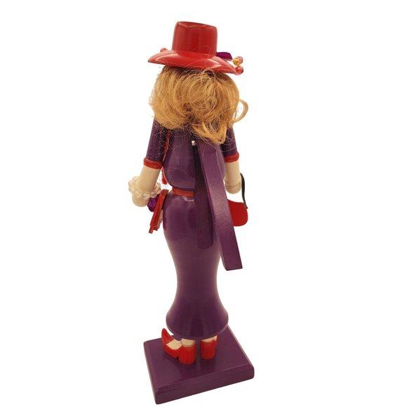 Posh Red Hat Society Nutcracker Figurine Woman In Purple Halloween Holiday Gift - Picture 4 of 9